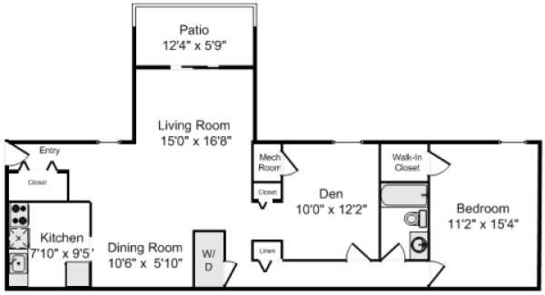 1 Bed 1 Bath with Executive Den