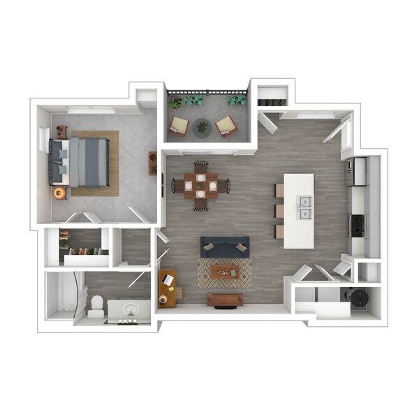 1 Bed x1 Bath 830 SF