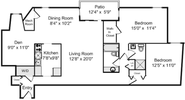 1 Bed 1 Bath with Den