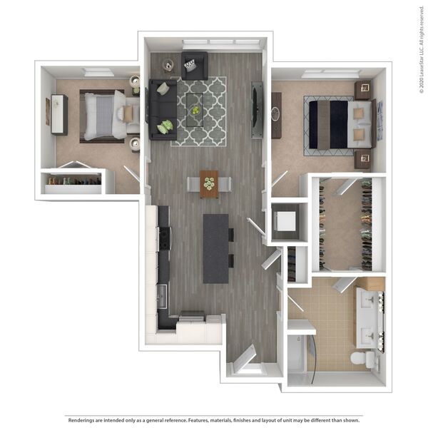2 bed/1 bath - B3.1