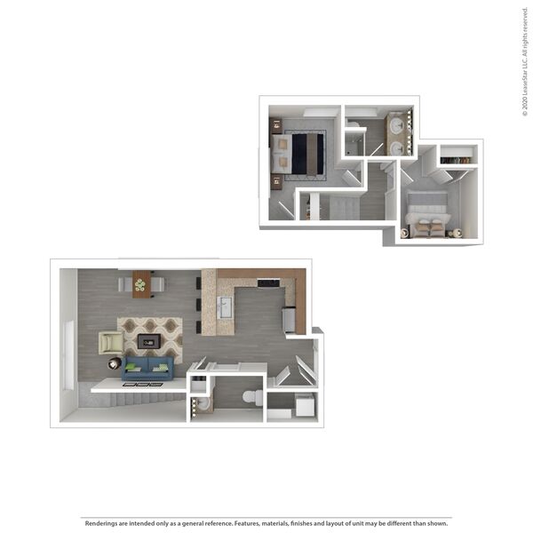 2 Bed Bi-Level Interior Apartment