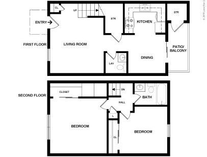 PLEASANT VALLEY - TOWNHOUSE 2 - 2 bed - 1.5 bath - 680 sf