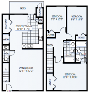 Iris: Beds - 3: Baths - 2.5: SqFt Range - 1214 to 1214