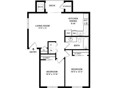 Lakeland Pointe - Braeburn - 2 bed - 1 bath - 907 sf