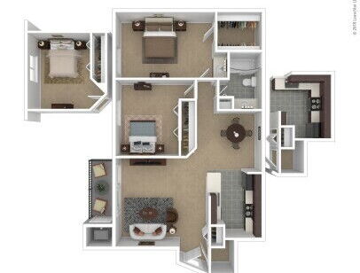 The Aspen: Beds - 2: Baths - 1: SqFt Range - 950 to 950