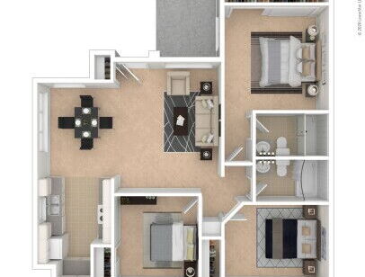 The Willows - Plan B - 3 bed - 2 bath - 1100 sf