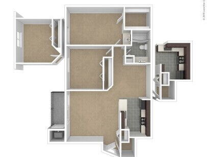 The Aspen: Beds - 2: Baths - 1: SqFt Range - 950 to 950