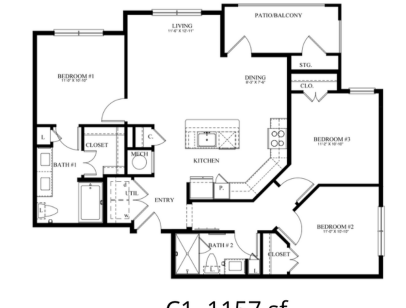 C1: Beds - 3: Baths - 2: SqFt Range - 1157 to 1157