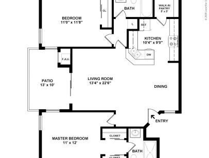 The Willows - Plan A - 2 bed - 2 bath - 999 sf