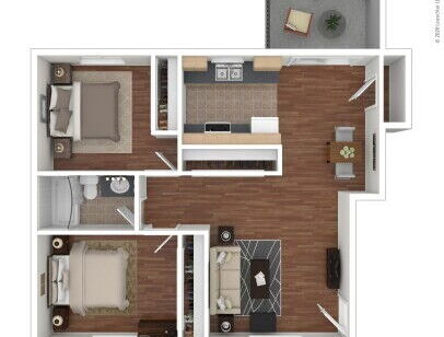 Rivard Apartments - Orchid - 2 bed - 1 bath - 776 sf