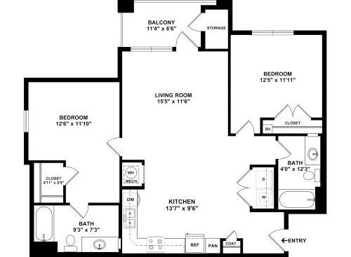 2 Bedroom, 2 Bath, 1219 sq. ft.
