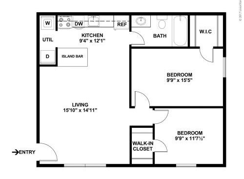 Two Bedroom: Beds - 2: Baths - 1: SqFt Range - 820 to 820