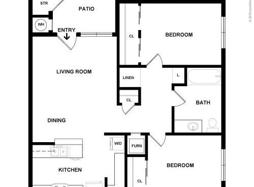 Two Bedroom One Bath:2D floor plan