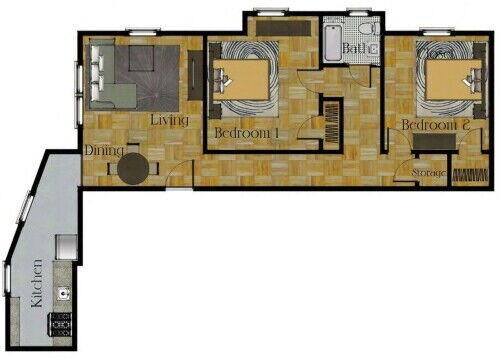 1 Bedroom: Beds - 2: Baths - 1: SqFt Range - 796 to 1058