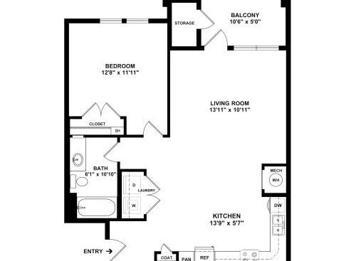 1 Bedroom, 1 Bath, 897 sq. ft.