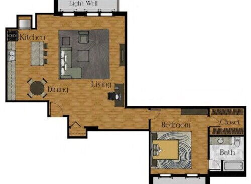 1 Bedroom: Beds - 1: Baths - 1: SqFt Range - 551 to 1228