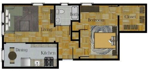 1 Bedroom: Beds - 1: Baths - 1: SqFt Range - 551 to 1228