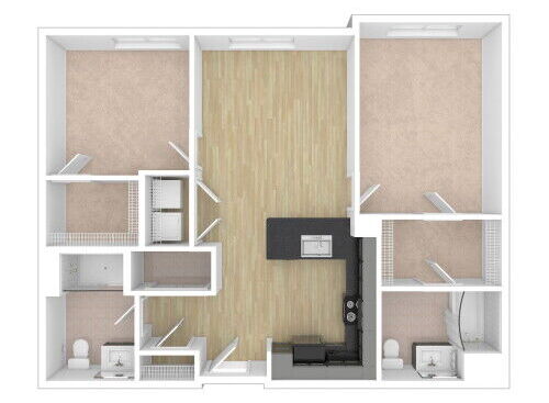 Fairfax - 2 Bedroom, 2 Bath, 959 sq. ft. - 3D Unfurnished