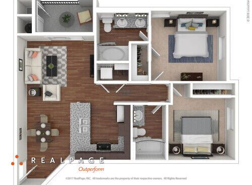 Hollister Village - Plan B1 - 2 bed - 2 bath - 951 sf