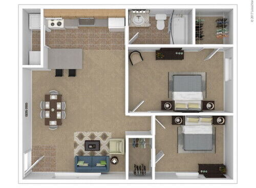 Two Bedroom: Beds - 2: Baths - 1: SqFt Range - 820 to 820