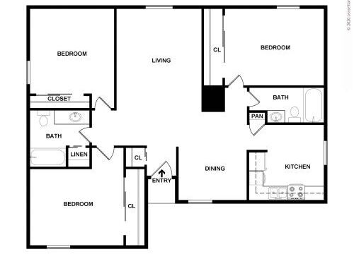 Forest Oaks - C1 - 3 bed - 2 bath - 1200 sf