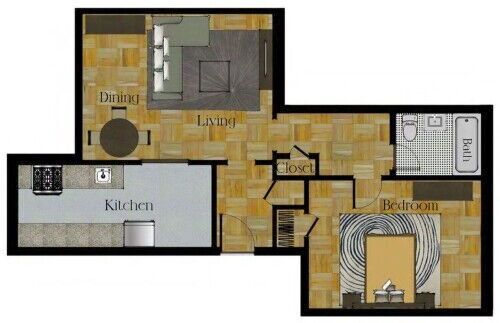 1 Bedroom: Beds - 1: Baths - 1: SqFt Range - 551 to 1228