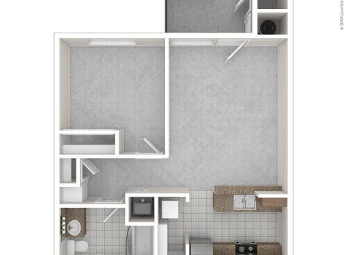 Two Bedroom One Bath: Beds - 2: Baths - 1: SqFt Range - 715 to 715