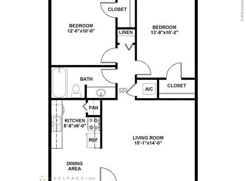 2 Bed / 1 Bath A: Beds - 2: Baths - 1: SqFt Range - 665 to 665