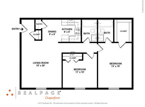 Woodfield Heights Apartments - Style EE - 2 bed - 2 bath - 1170 sf