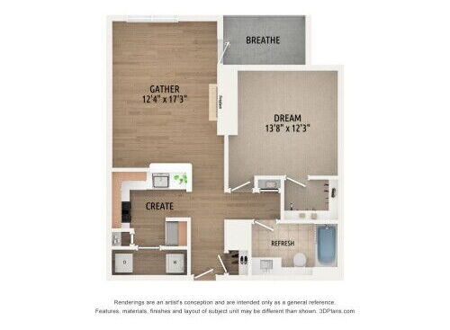 A1 3D Unfurnished Floorplan