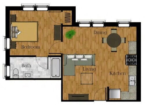 1 Bedroom: Beds - 1: Baths - 1: SqFt Range - 551 to 1228