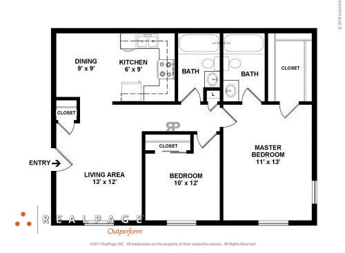 Woodfield Heights Apartments - Style DD - 2 bed - 2 bath - 1015 sf