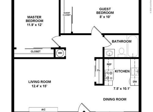 Woods Grove Apartments - Two Bedroom - 2 bed - 1 bath - 790 sf