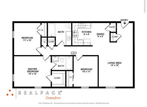 Woodfield Heights Apartments - Style BB - 3 bed - 2 bath - 1158 sf