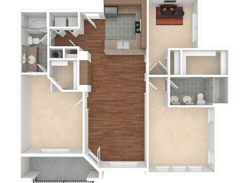 The Landing At Briarcliff Apartments - D1 - 2 bed - 2 bath - 1295 sf