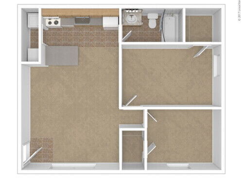 Two Bedroom: Beds - 2: Baths - 1: SqFt Range - 820 to 820