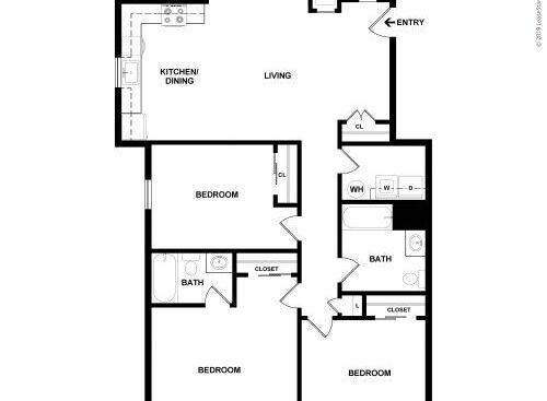 Riverside Arms - Three Bedroom Two Bath - 3 bed - 2 bath - 1150 sf