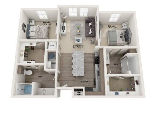 A1: Beds - 2: Baths - 2: SqFt Range - 983 to 983