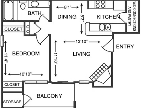 1 Bedroom: Beds - 1: Baths - 1: SqFt Range - 600 to 600