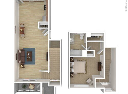 Oak Park 4 - One Bedroom 2-Story - 1 bed - 1 bath - 904 sf