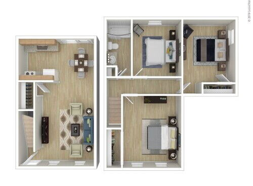 The Valley Apartments - Three Bedroom - 3 bed - 1 bath - 1070 sf