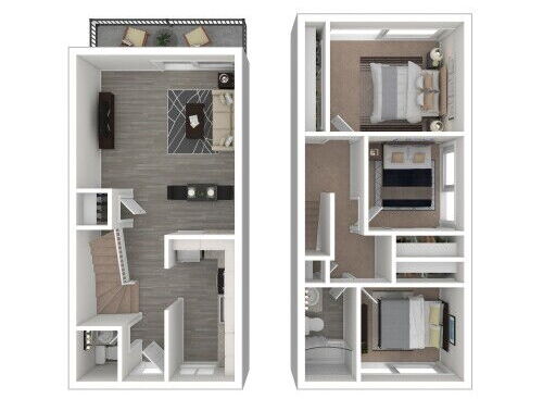 The Modern Apartments - Three Bedroom - 3 bed - 1.5 bath - 1125 sf