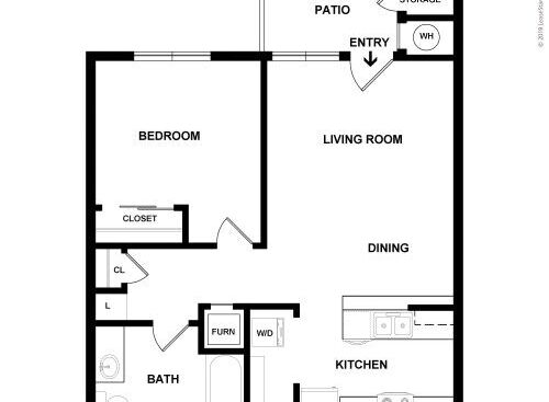 Two Bedroom One Bath: Beds - 2: Baths - 1: SqFt Range - 715 to 715