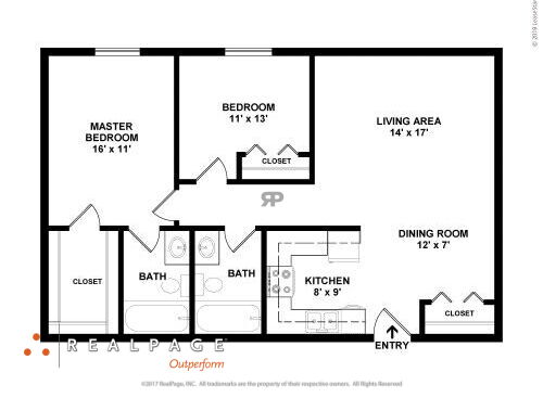 Woodfield Heights Apartments - Style FF - 2 bed - 2 bath - 1008 sf