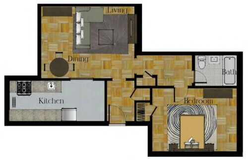 1 Bedroom: Beds - 1: Baths - 1: SqFt Range - 551 to 1228