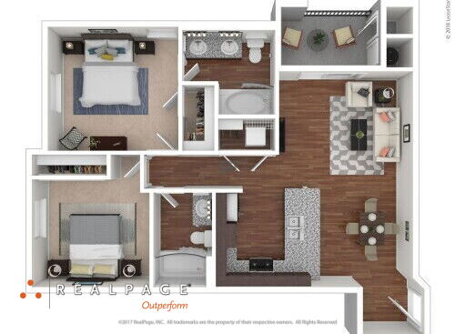 Hollister Village - Plan B2 - 2 bed - 2 bath - 955 sf