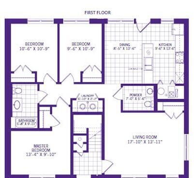 3 Bed 1.5 bath floor plan image 1205 sq. ft.