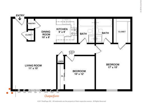 Woodfield Heights Apartments - Style AA - 2 bed - 2 bath - 984 sf