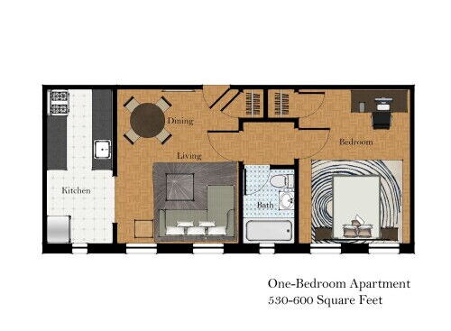 1 Bedroom: Beds - 1: Baths - 1: SqFt Range - 551 to 1228