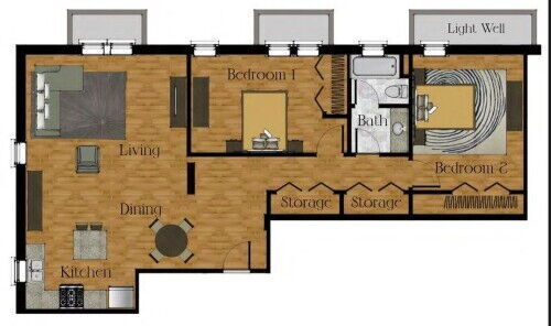 1 Bedroom: Beds - 2: Baths - 1: SqFt Range - 796 to 1058